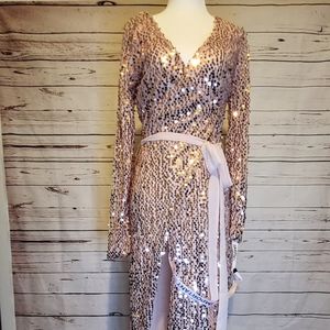Emprada Emmeline Rose Gold Sequin Belted Maxi size Small